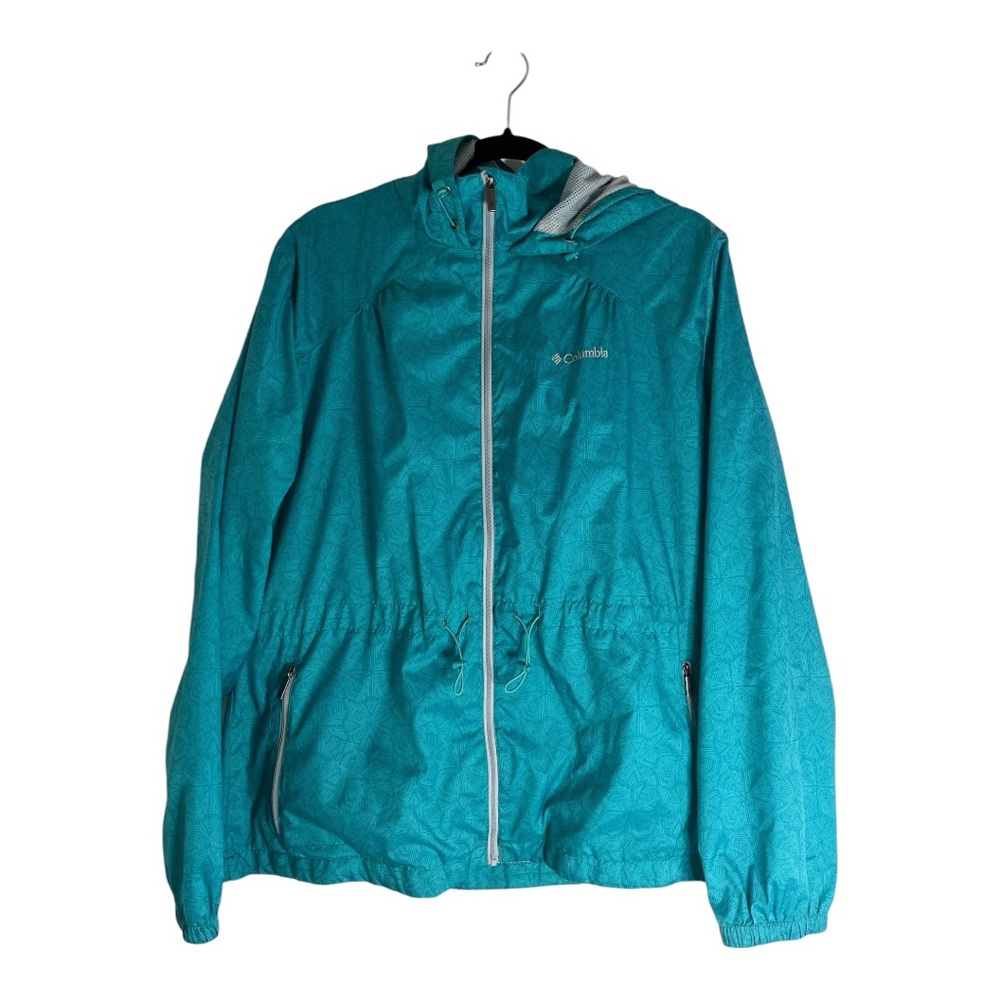 Columbia Teal Patterned Jacket With Drawstrings F… - image 1